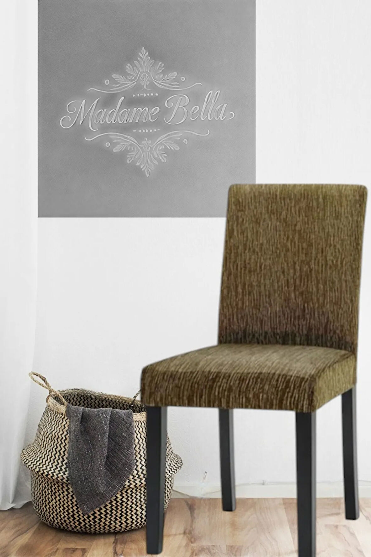 Kahve Çubuk desen jakarlı esnek yıkanabilir lastikli 1 Adet 45x45x60 Boyutunda sandalye kılıfı