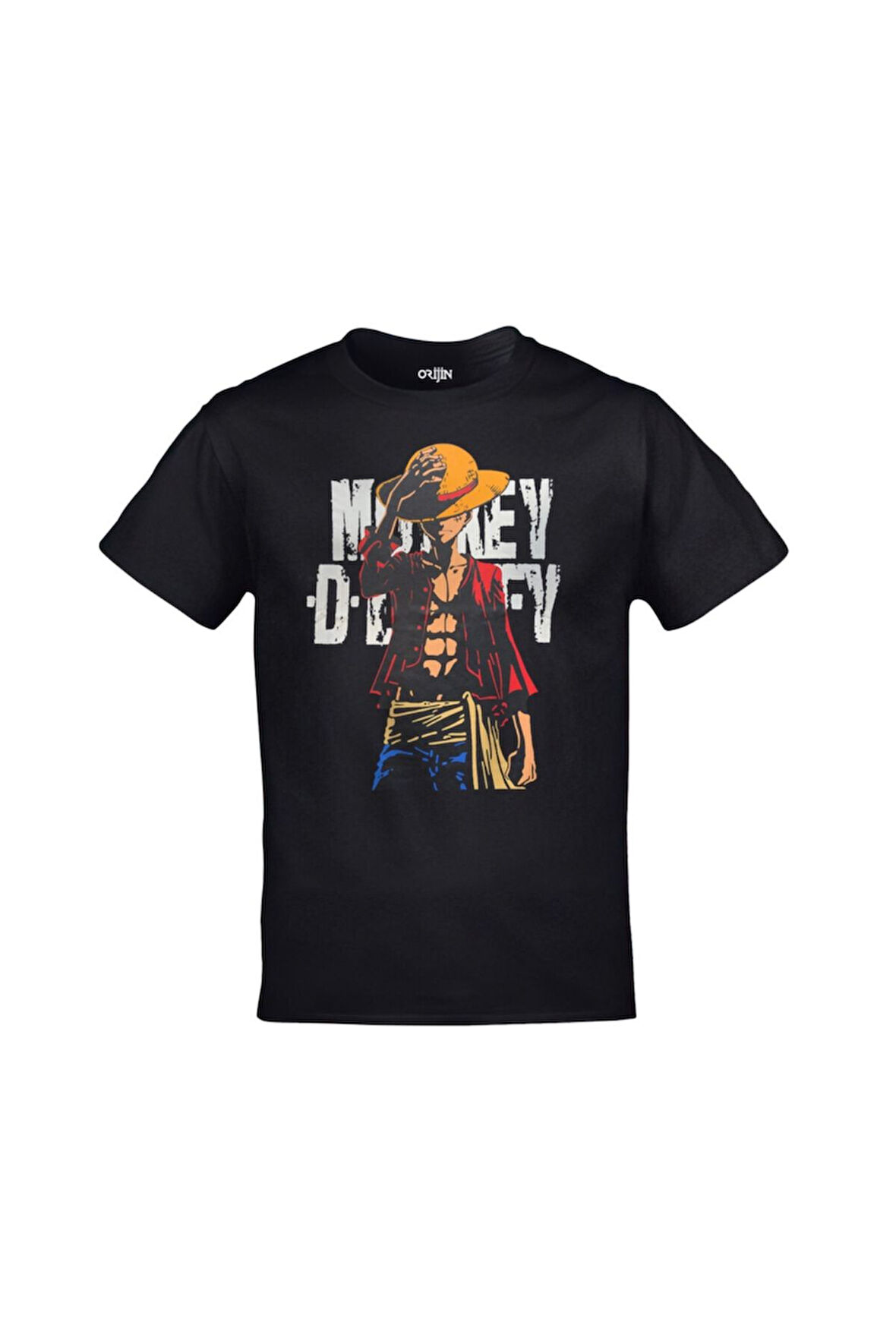 Unisex Siyah One Piece Monkey D. Luffy Arka Yazılı Baskılı Tshirt