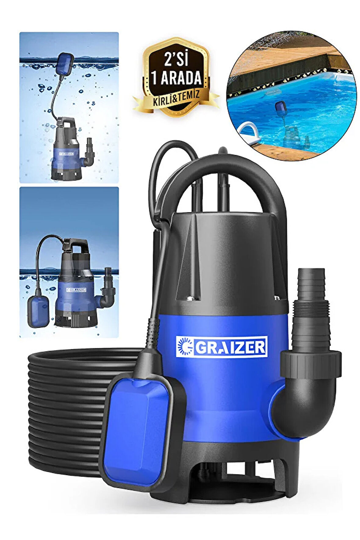 2 Hp Dalgıç Su Karter Pompası Kirli Temiz Yüzme Havuzu Gölet Sel Su Aktarma Pompası Yeni Seri