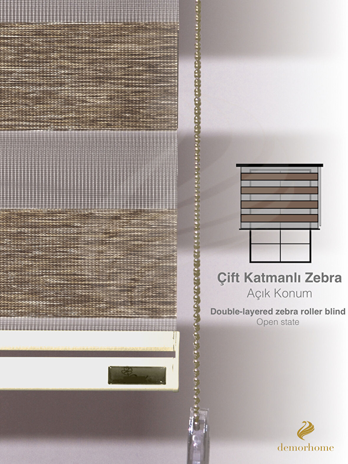 Demor Home Açık Kahverengi Yüksek Kalite Bambu Zebra, Mekanize Perde