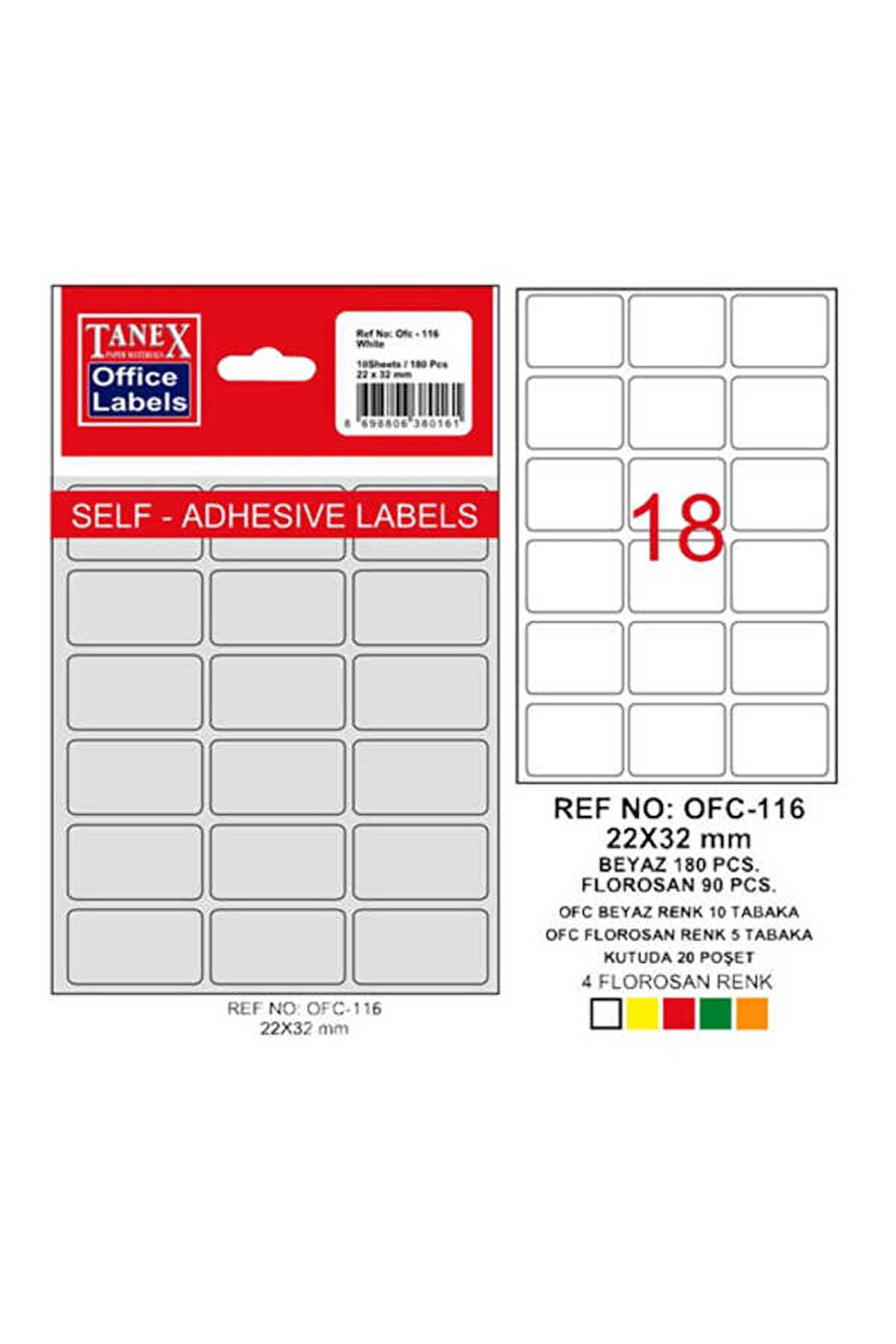 Taneks Poşet Etiket 22 X 32 Mm Ofc-116