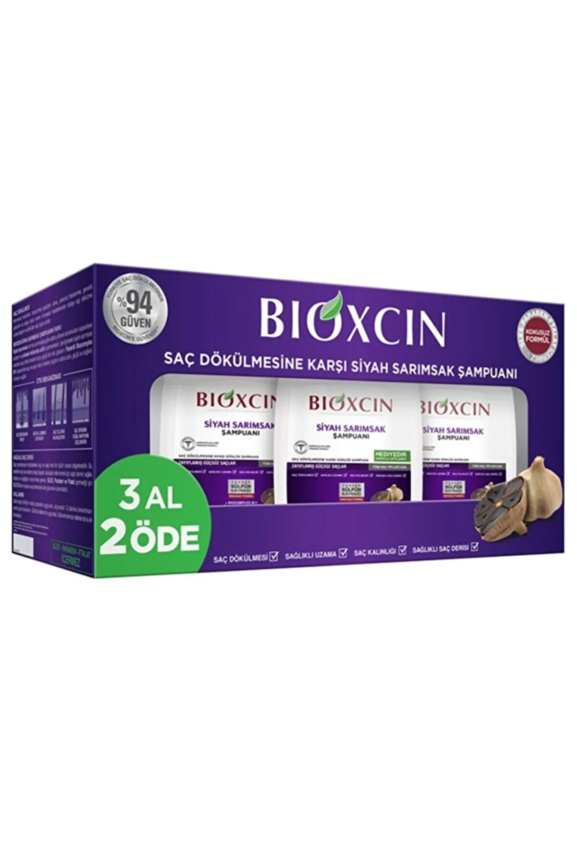 Saç Dökülmesine Karşı Siyah Sarımsak Şampuanı 300 Ml 3 Al 2 Öde (tüm Saç Tipleri)