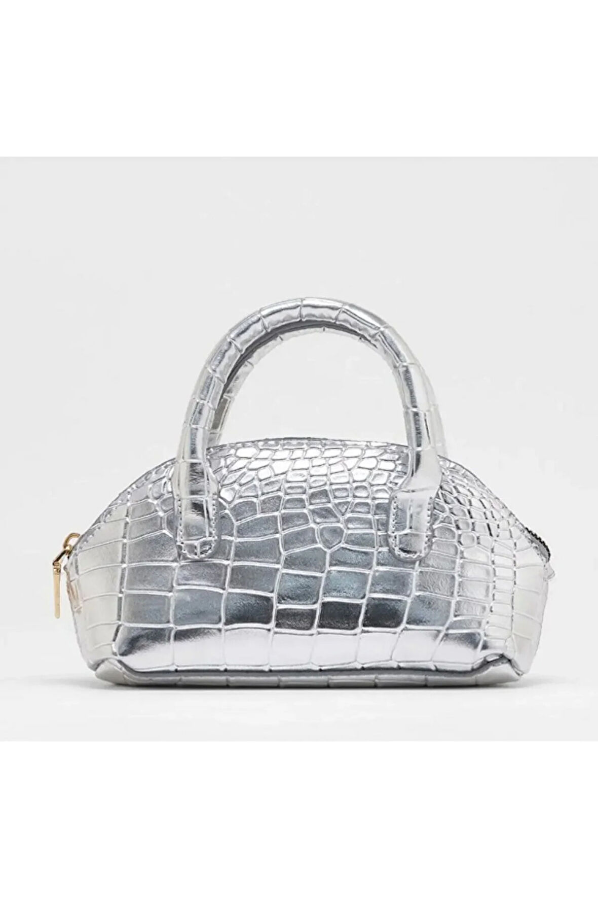 Kadın Parlak Mini Kroko Desen Fermuaralı Kısa ve Uzun Askılı El, Omuz Çantası