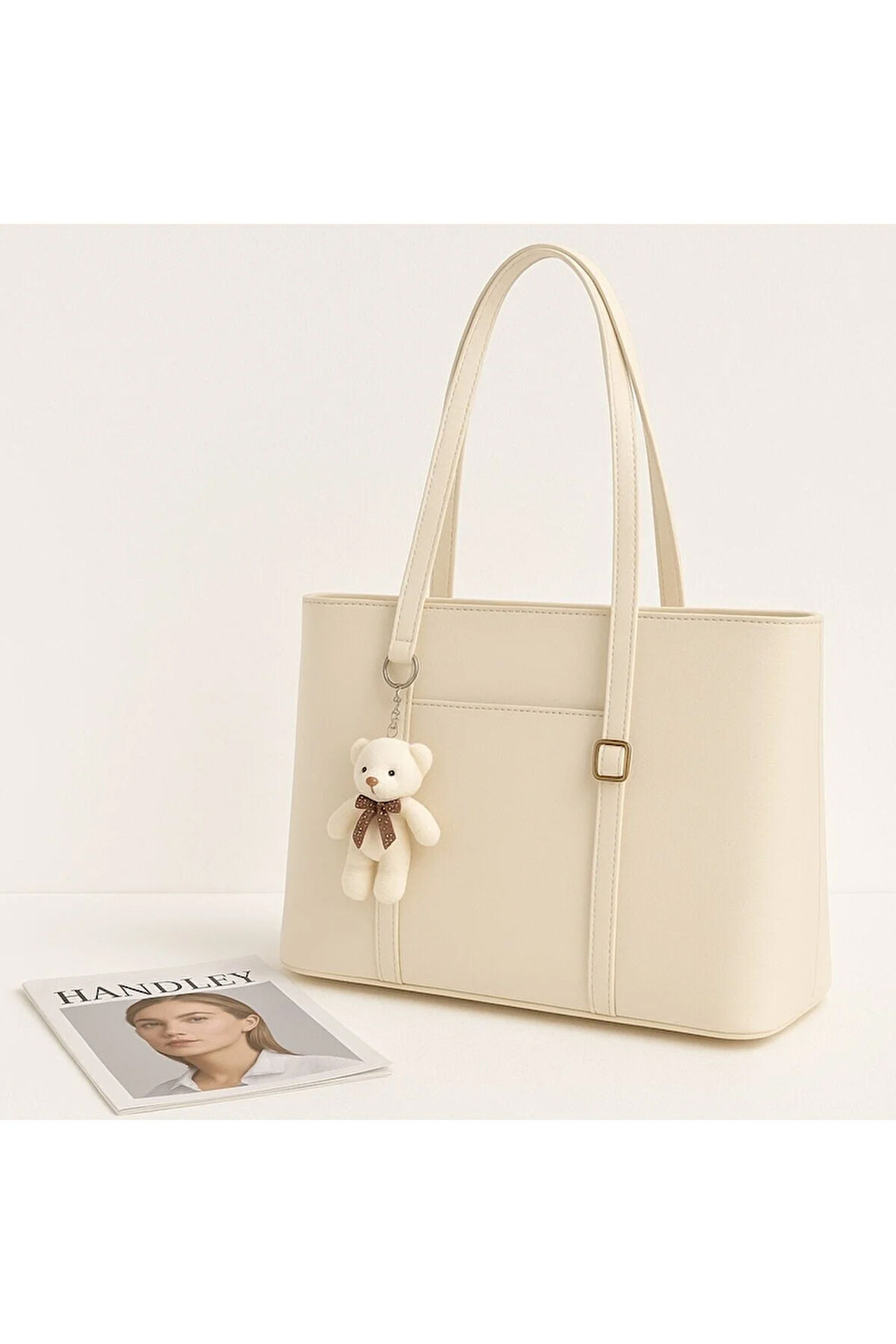 Sevimli Ayıcık Charm Büyük Kapasiteli Omuz Çantası