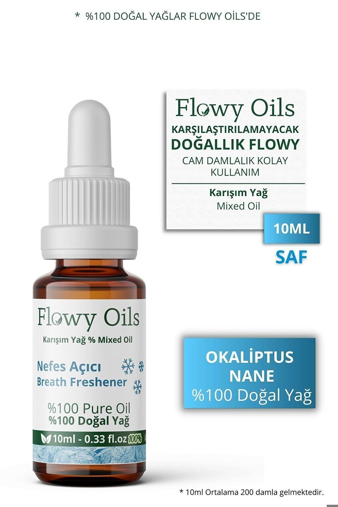 Nefes Açıcı Karşım Uçucu Yağ Okaliptüs/nane %100 Doğal Bitkisel Uçucu Yağ Breath Freshener Oil 10ml