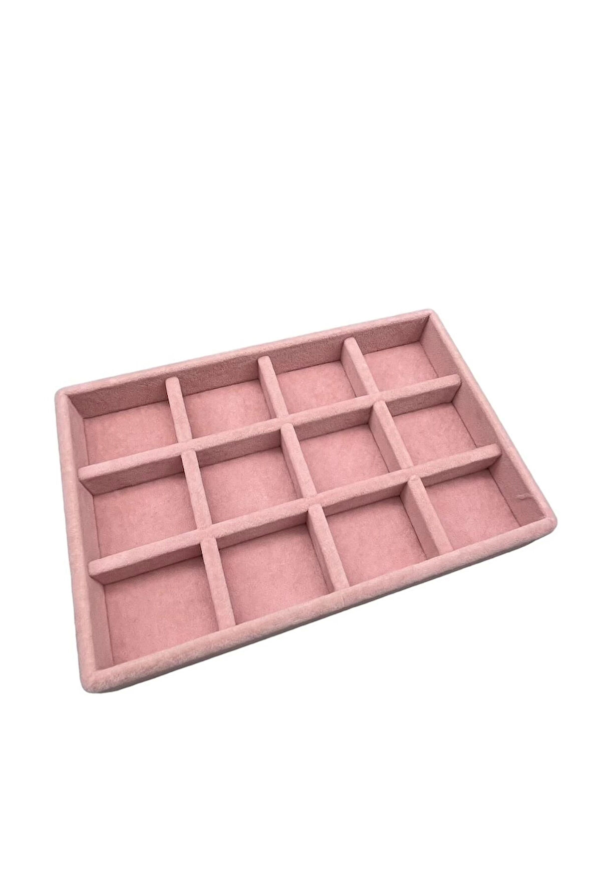 Yerli Üretim Küçük Boy Süet Kumaş Pembe Renk 12 Bölmeli Takı Sergileme Çekmece Içi Standı