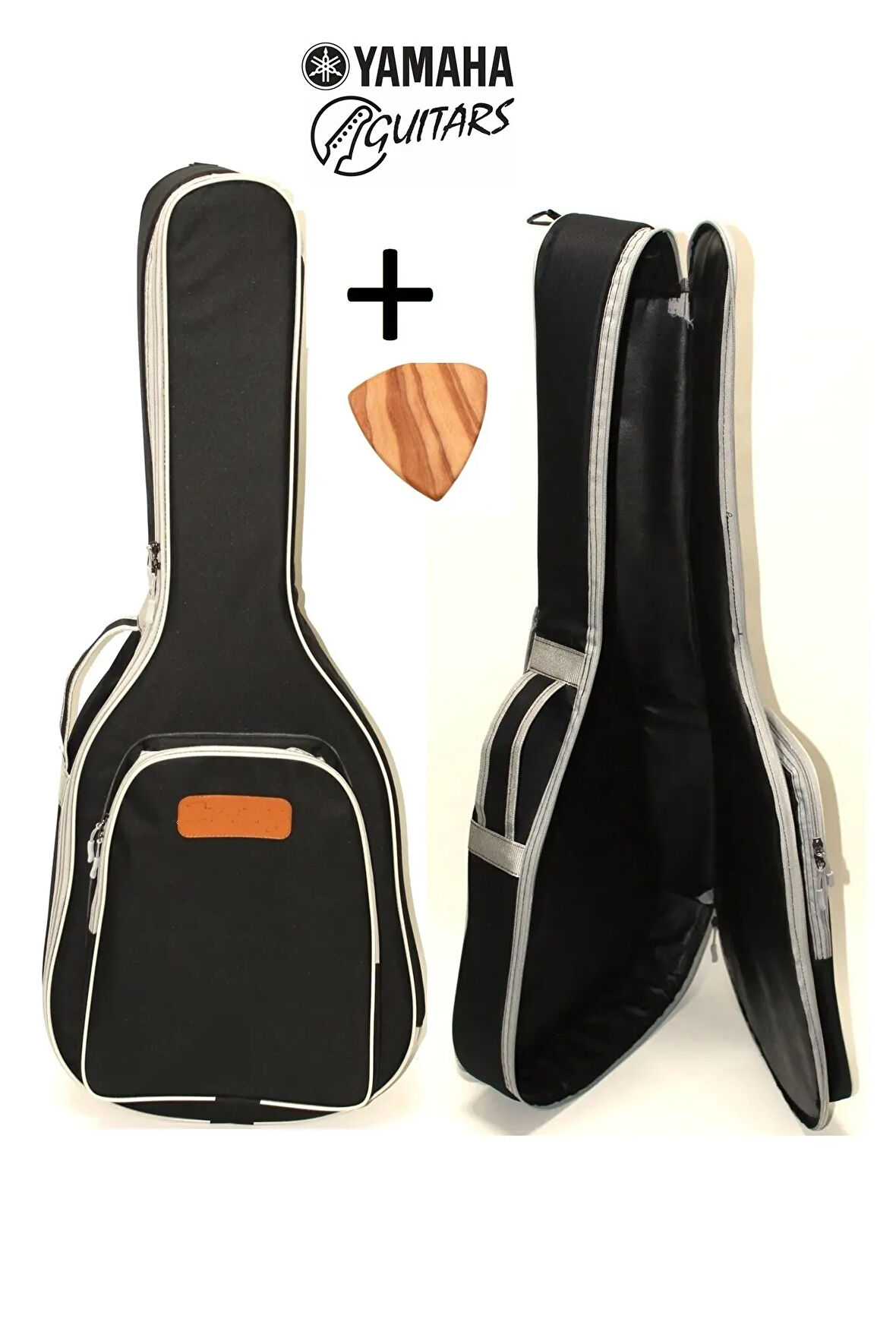 Özel Tasarım Yamaha Uyumlu Akustik Gitar Kılıfı Gri Taşıma Çantası Gigbag Softcase + Ahşap Pena