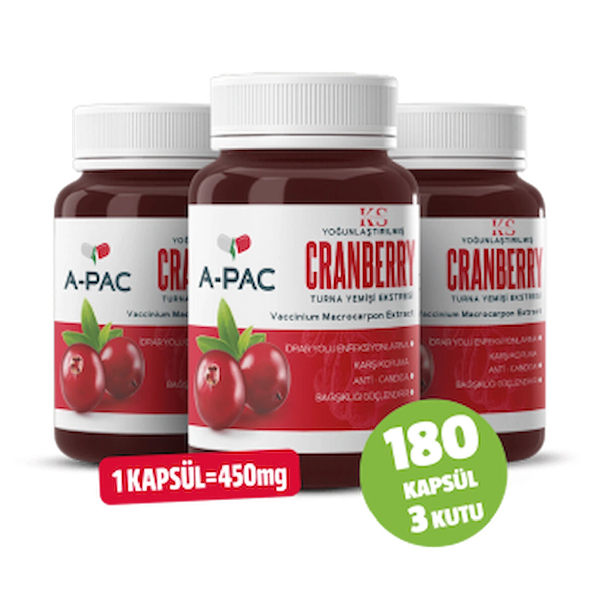 Cranberry Turna Yemişi Kızılcık Ekstresi Vitamin C 450 ml 180 Kapsül