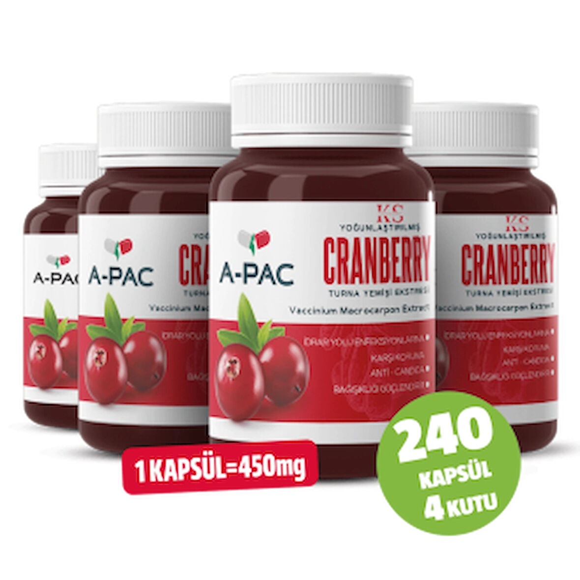 Cranberry Turna Yemişi Kızılcık Ekstresi Vitamin C 450 ml 240 Kapsül