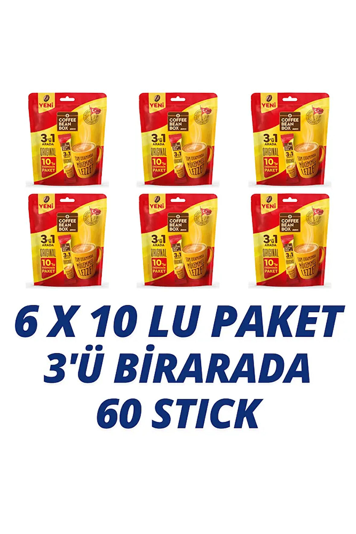 3'ü 1 Arada Kahve 10 Lu X 6 Paket ( 6x10=60 adet) EKONOMİK PAKET