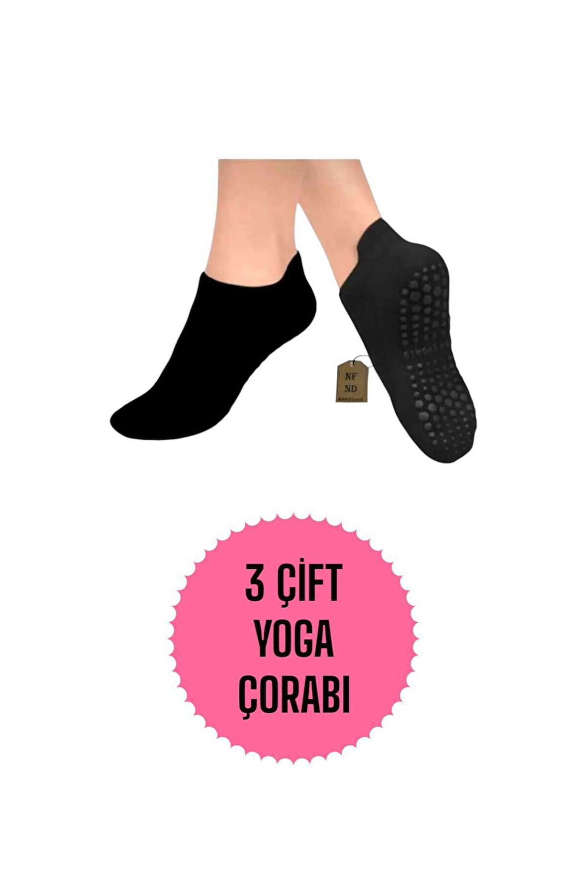 Yoga Çorabı 3çift Pilates Tavaf Kaymaz Taban Pamuklu Silikon Baskılı Dikişsiz Kadın Çorap Siyah Kısa
