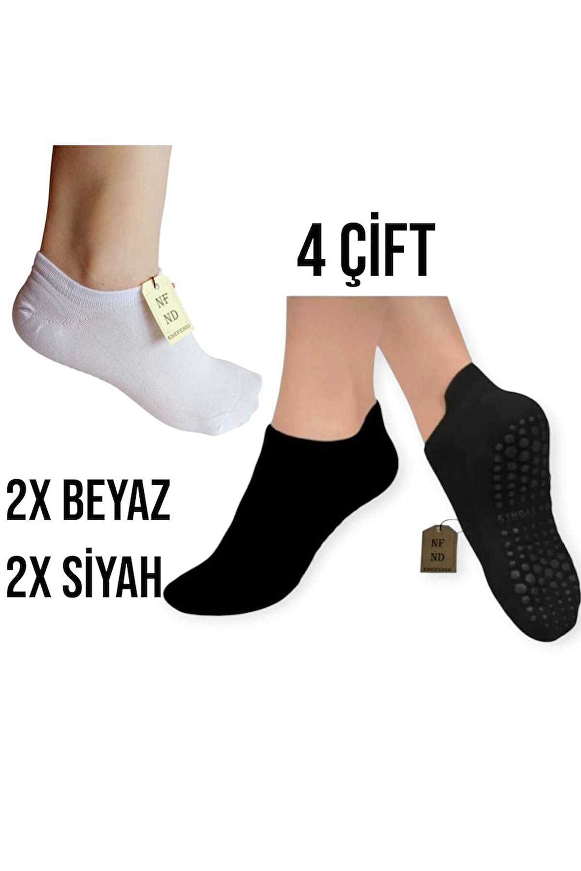 Yoga Çorabı 4 Çift Pilates Tavaf Kaymaz Silikon Taban Pamuklu Kadın Dikişsiz Çorap Siyah Beyaz