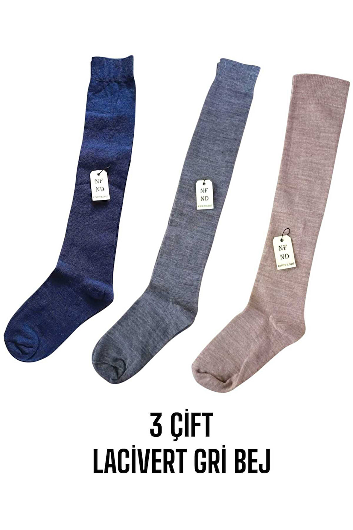 ANNE ÇORABI 3ÇİFT DİZALTI KALIN SICAK LİKRALI ESNEK YÜNLÜ RAHAT UZUN ÇORAP 36-40 LACİVERT GRİ BEJ