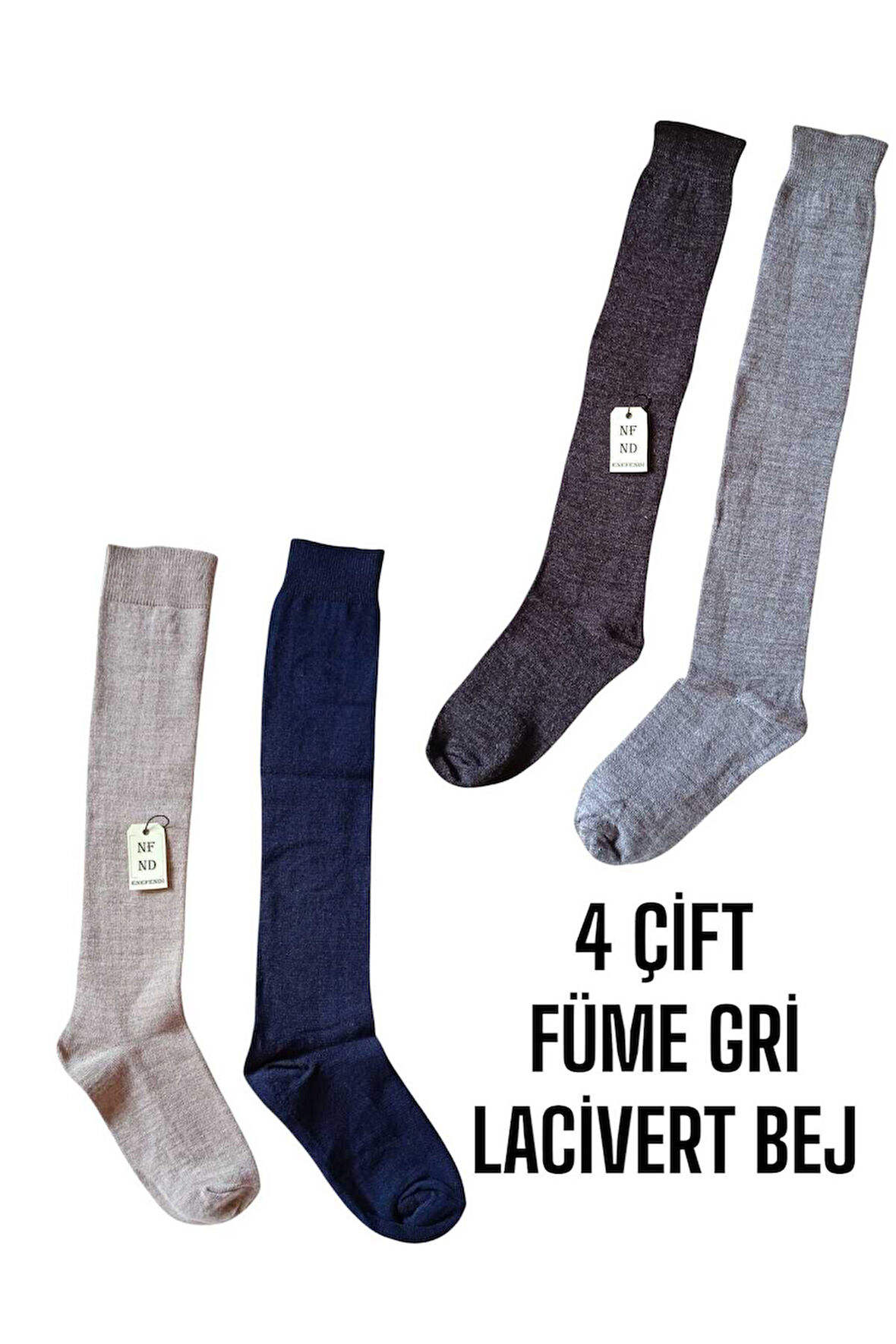 ANNE ÇORABI 4ÇİFT DİZALTI KALIN SICAK LİKRALI YÜNLÜ RAHAT UZUN ÇORAP 36-40 LACİVERT FÜME GRİ BEJ