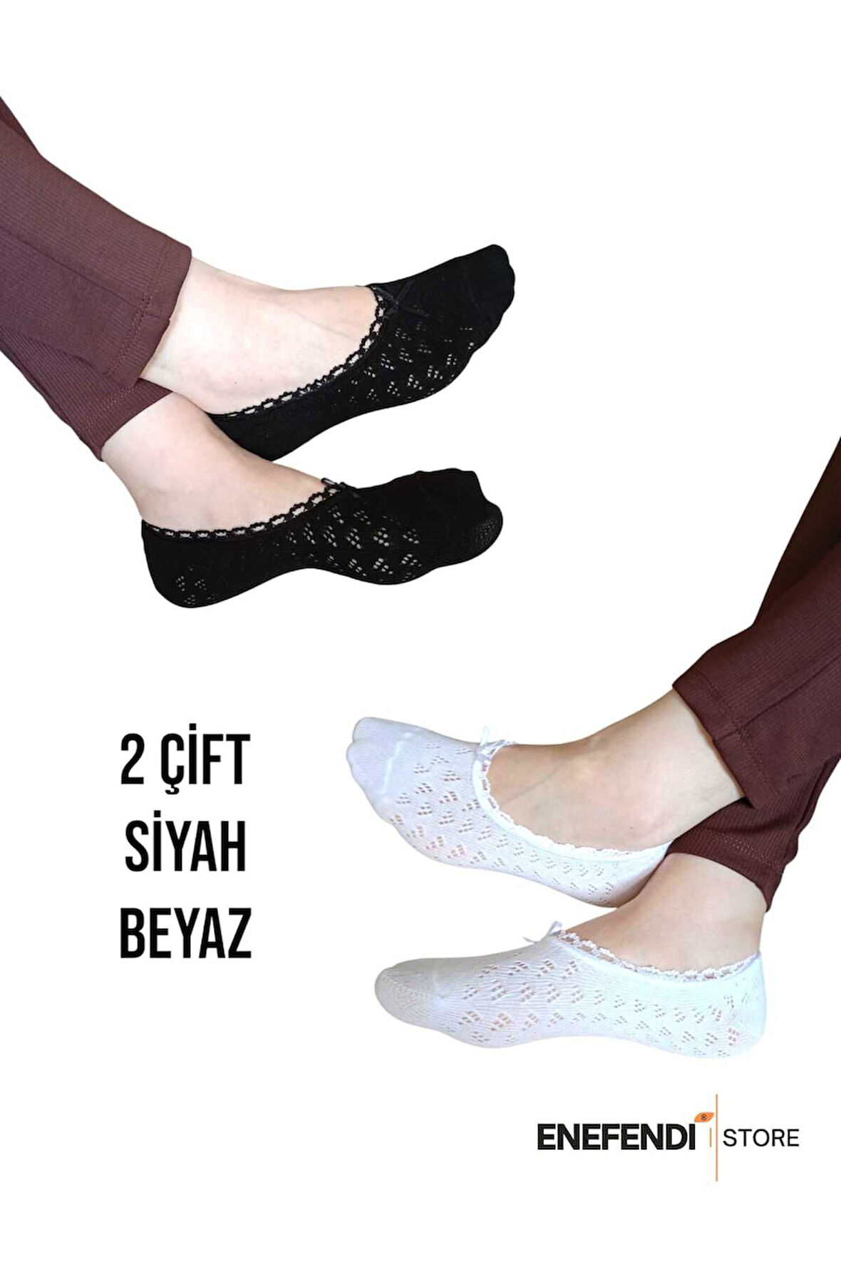 BABET ÇORAP 2 ÇİFT KADIN MERSERİZE DANTELLİ FİLE PAMUKLU GÖRÜNMEZ ÇORABI SİYAH BEYAZ