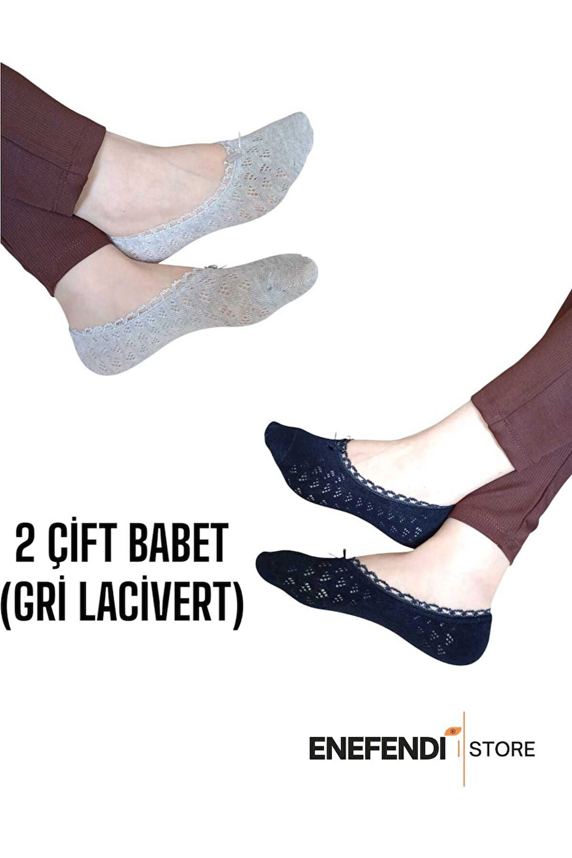 BABET ÇORAP 2 ÇİFT KADIN MERSERİZE DANTELLİ FİLE PAMUKLU GÖRÜNMEZ ÇORABI LACİVERT GRİ
