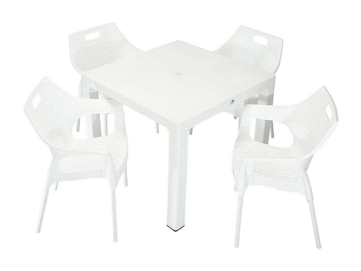 Mandella Elit Rattan 90x90 Star Koltuk Masa Takımı BEYAZ