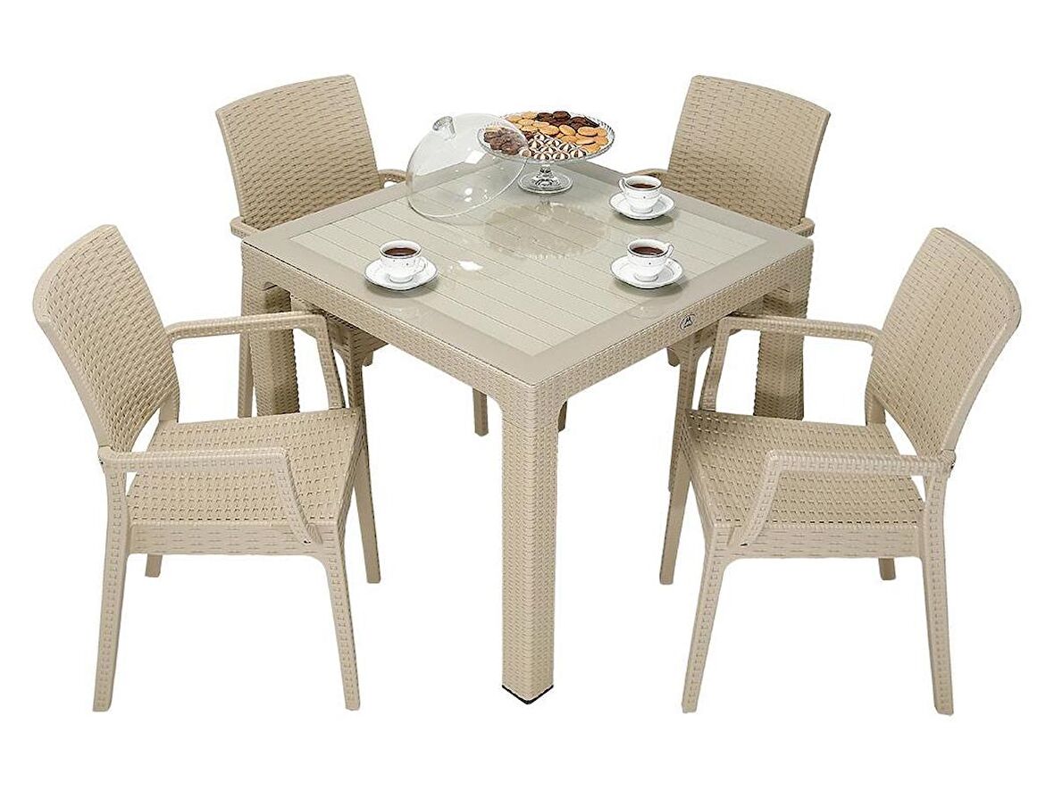 Mandella Elit Rattan 90x90 Elit Koltuk Camlı Masa Takımı ÇÖLBEJİ
