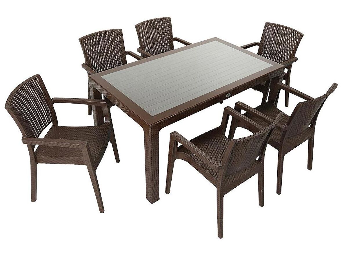 Mandella Elit Rattan 90x150 Zeus Koltuk Camlı Masa Takımı KAHVERENGİ