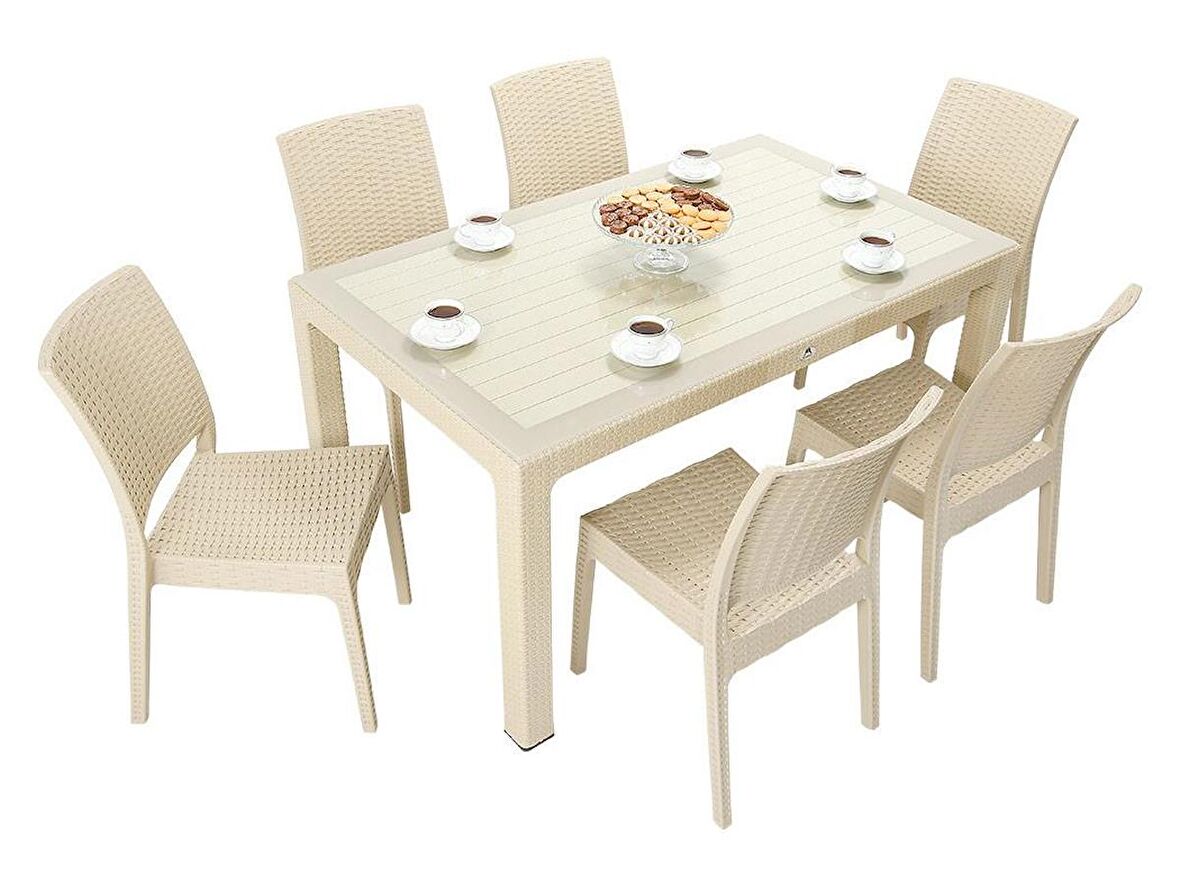 Mandella Elit Rattan 90x150 Elit Sandalye Camlı Masa Takımı ÇÖLBEJİ