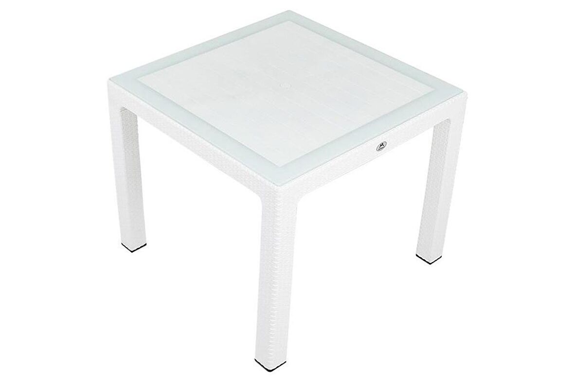 Mandella 90x90 Elit Rattan Masa (Camlı) BEYAZ