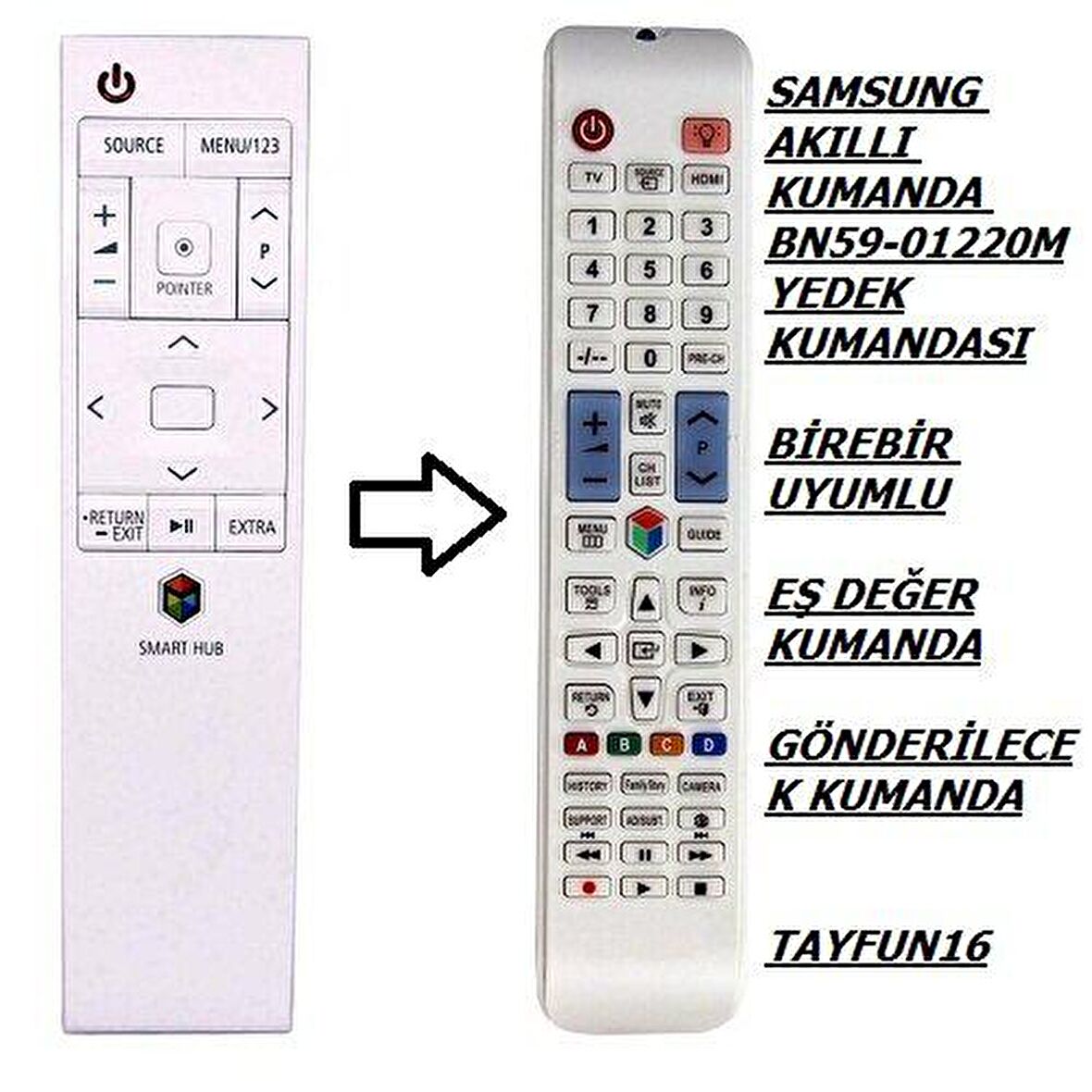 SAMSUNG AKILLI KUMANDA BN59-01220M BEYAZ YEDEK KUMANDA