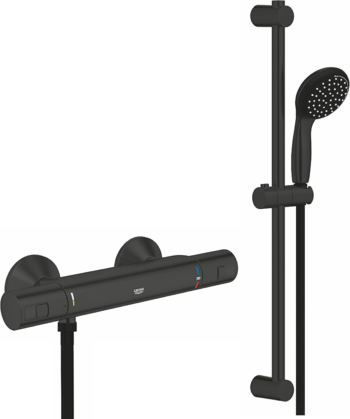 Grohe Start Mat Siyah Sürgülü Duş Seti + Termostatik Duş Bataryası
