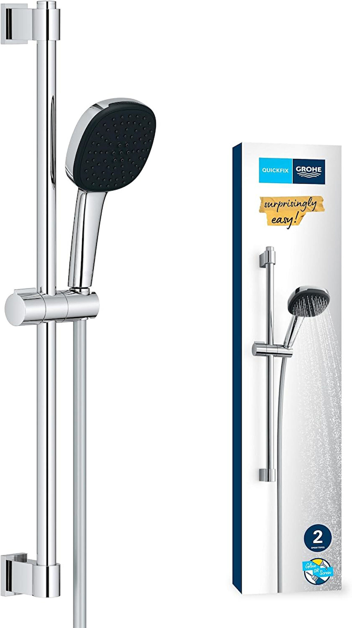 Grohe Vitalio Comfort 110 Sürgülü Duş Seti, 110Mm Kare 2 Akışlı El Duşu, 600Mm Sürgülü Ray, 1750Mm D