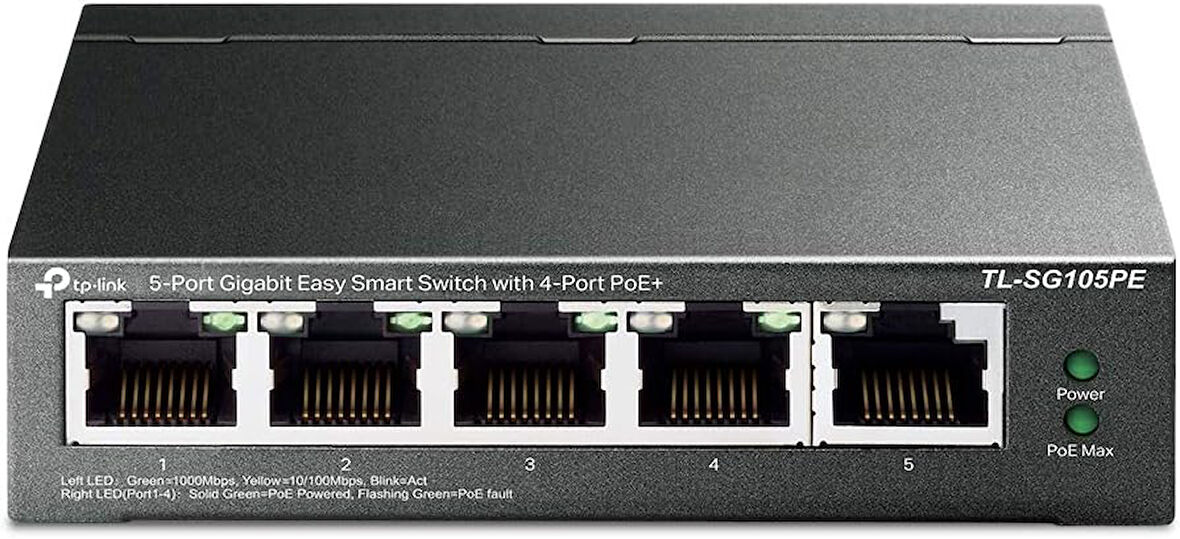 Tp-Link Tl-Sg105Pe, 5-Port Gigabit Easy Smart Switch With 4-Port Poe+