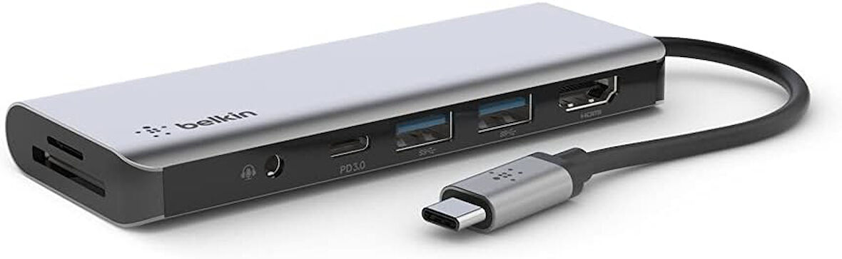 Belkin 7'Si 1 Arada Çok Bağlantı Noktalı Usb C Hub (4K Hdmi, Usb-C, 2 X Usb A, 3,5 Mm Ses, Sd 3.0 Yu