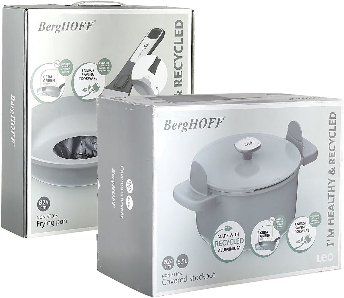 Berghoff Leo Phantom Kapaklı Yapışmaz Derin Tencere 24 Cm Ve Kızartma Tavası 24 Cm Smoked Grey
