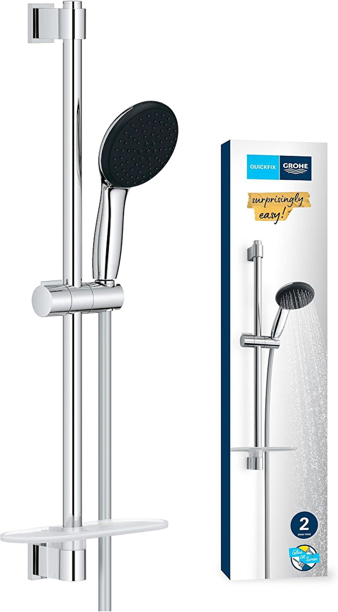 Grohe Vitalio Start 110 Sürgülü Duş Seti Sabunluklu, 110Mm Yuvarlak 2 Akışlı El Duşu, 600Mm Sürgülü 