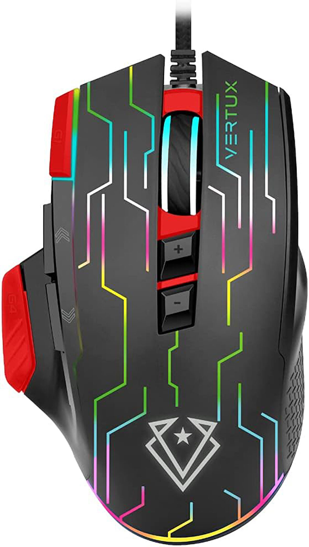 Vertux Oyuncu Mouse Üstün Hızlı Performanslı Kablolu 10.000 Dpi Led - Vertux Kryptonite (Kırmızı)