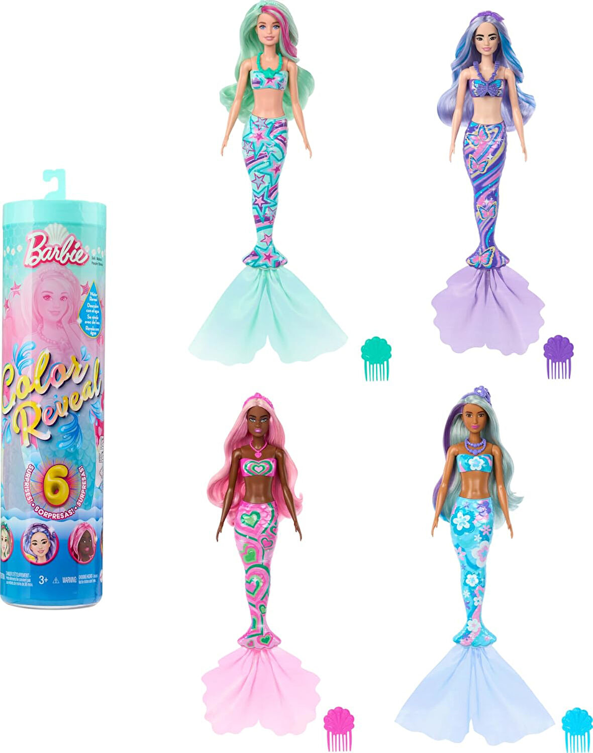 Barbie Color Reveal - Renk Değiştiren Sürpriz Barbie Denizkızı Serisi, Oyuncak