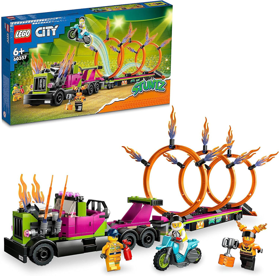 Lego City Gösteri Kamyonu Ve Ateş Çemberi Yarışması 60357-6 Yaş Ve Üzeri Çocuklar İçin Motosikletli 