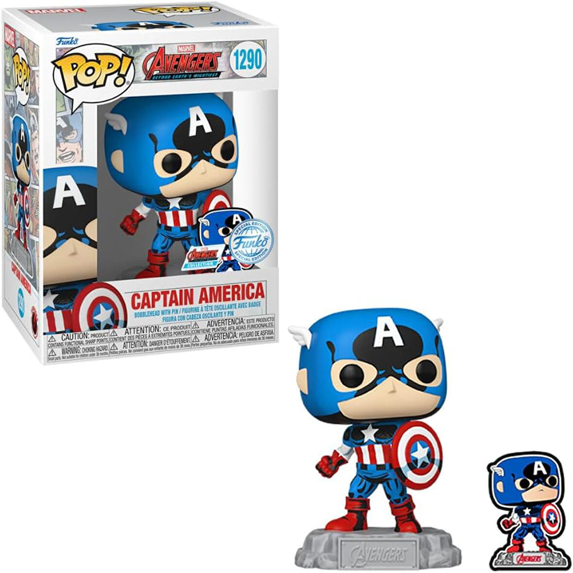 Funko Pop! & Pin: Yenilmezler: Dünyanın En Güçlü Kahramanları - 60. Yıldönümü, Pin Ile Kaptan Amerik