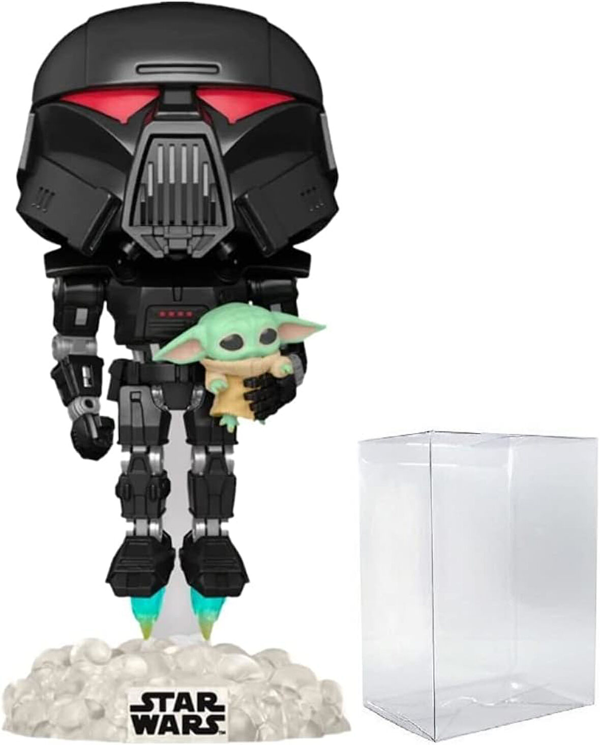 Star Wars: The Mandalorian - Dark Trooper Holding Grogu [The Child] Glow-In-The-Dark Exclusive Funko