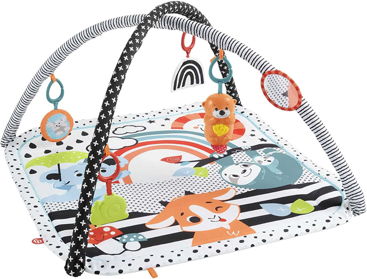 Fisher Price Neşeli Hayvanlar 3'Ü 1 Arada Jimnastik Merkezi, Bebek Oyun Minderi, Karın Üstünde Oynam