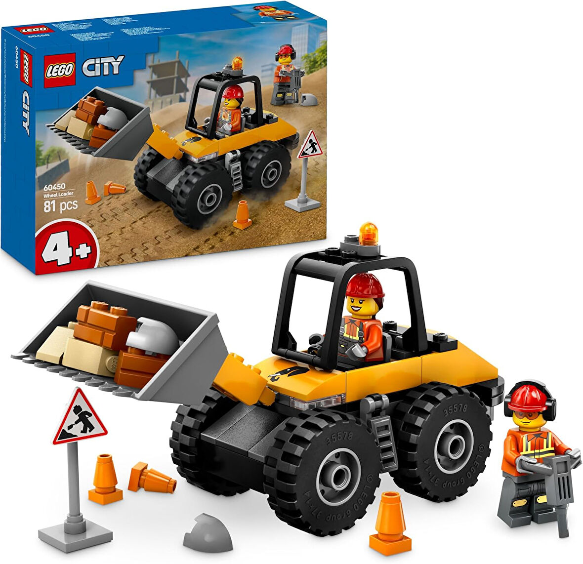 Lego Sarı Tekerlekli İnşaat Yükleyicisi 60450-4 Yaş Ve Üzeri Çocuklar Için Yaratıcı İnşaat Aracı İçe