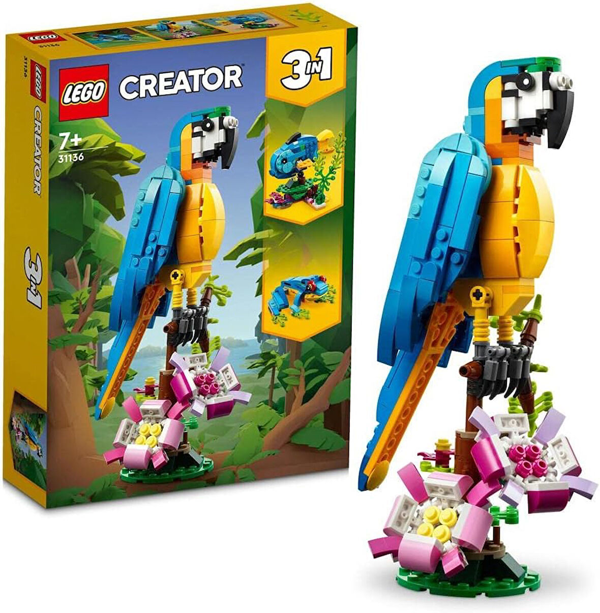 Lego Creator Egzotik Papağan 31136-7 Yaş Ve Üzeri Çocuklar İçin Papağan, Balık Ve Kurbağa Modelleri 