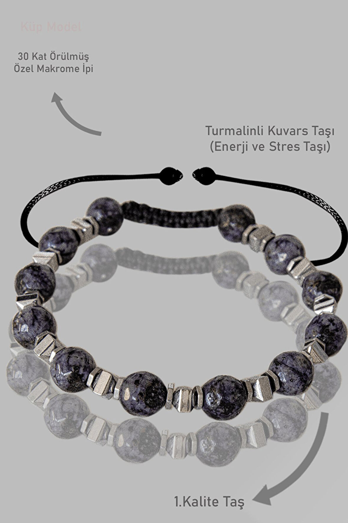 Sertifikalı Silver Gerçek Terahertz - Çeroit Taşı Bileklik