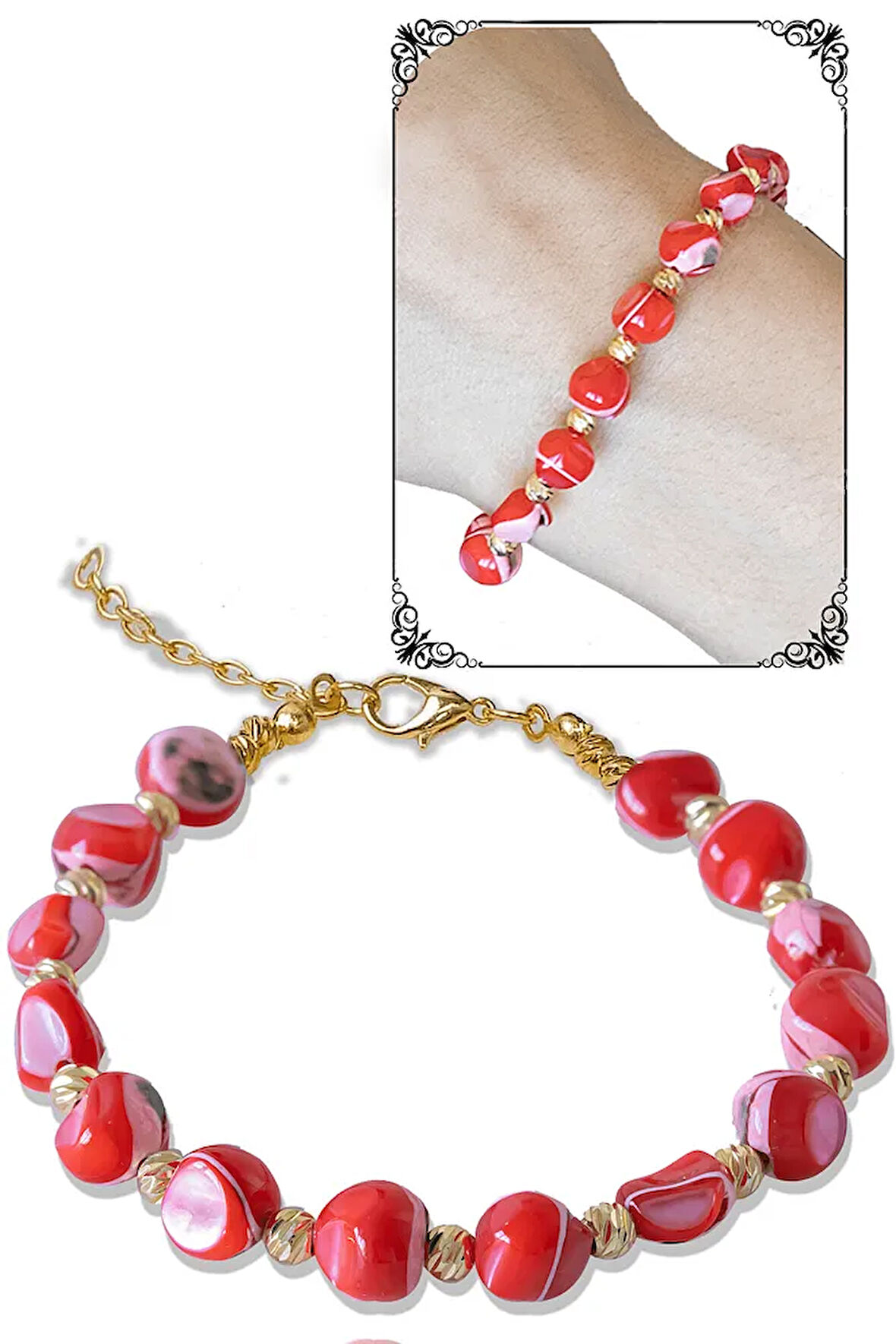 Sertifikalı Kırmızı Sedef Taşı Bileklik - Ayarlamalı