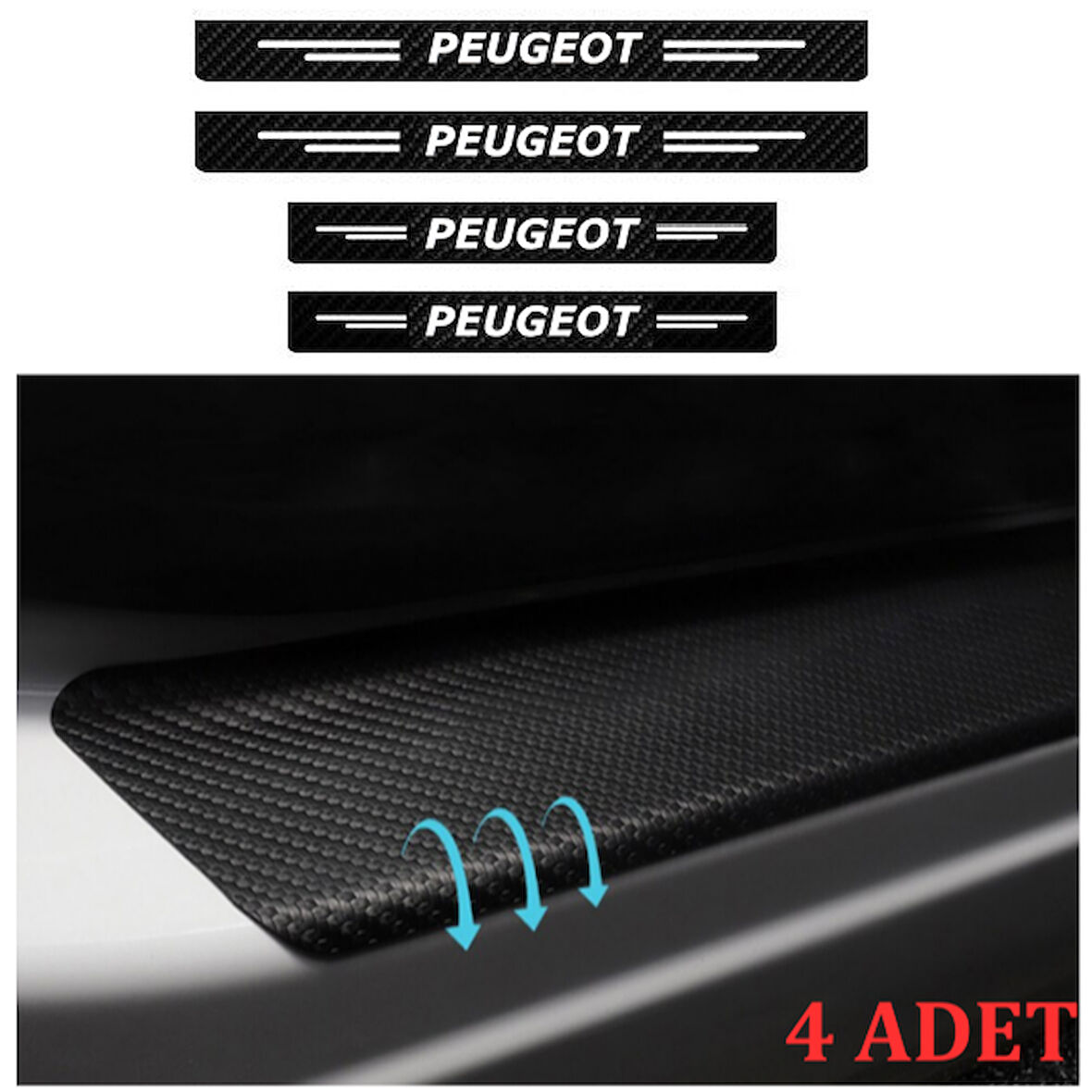 Peugeot 301 İçin Uyumlu Aksesuar Oto Kapı Eşiği Sticker Karbon 4 Adet