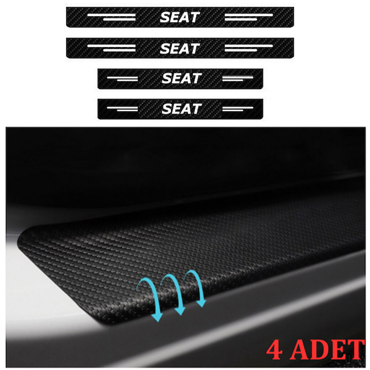 Seat Ateca İçin Uyumlu Aksesuar Oto Kapı Eşiği Sticker Karbon 4 Adet