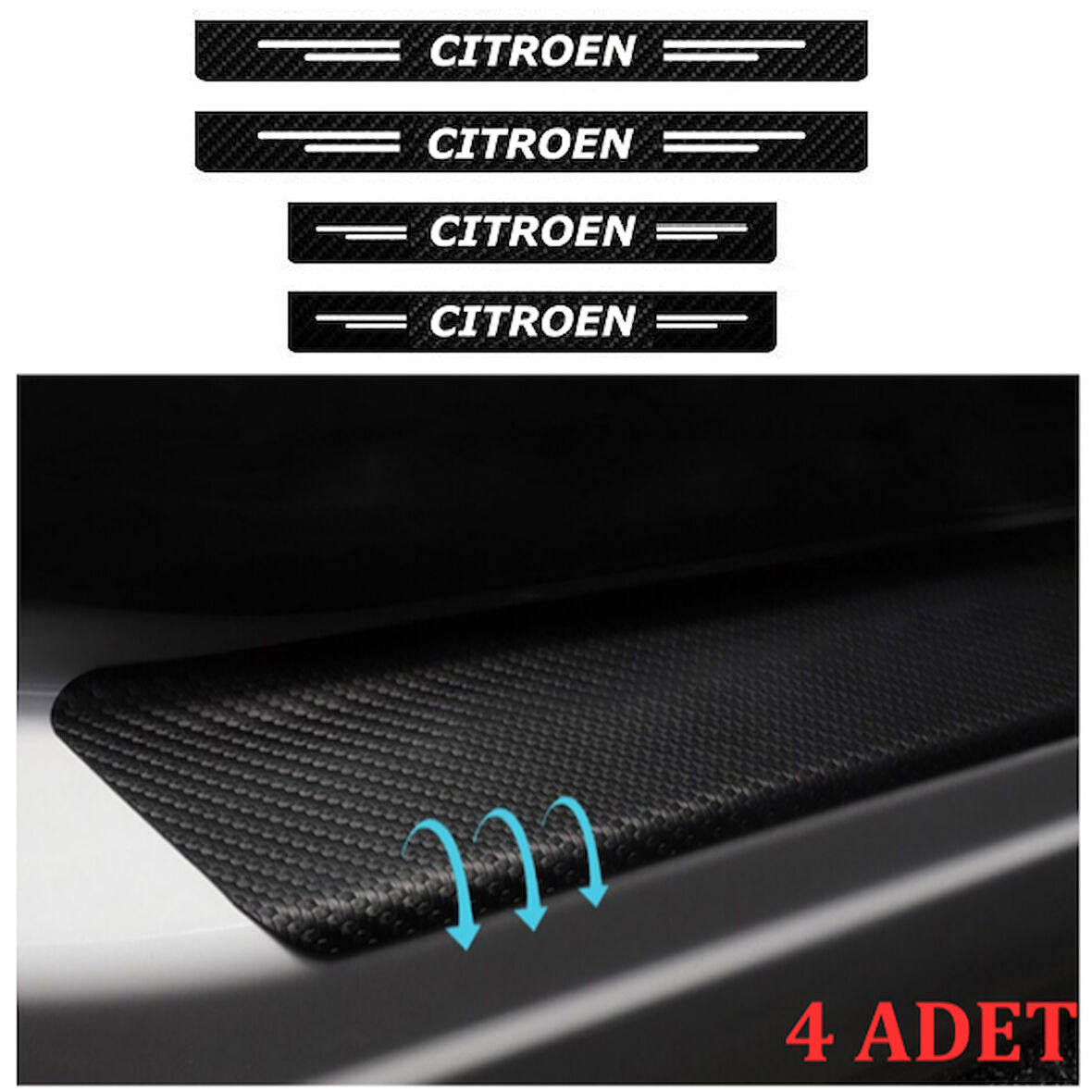 Citroen C4 İçin Uyumlu Aksesuar Oto Kapı Eşiği Sticker Karbon 4 Adet