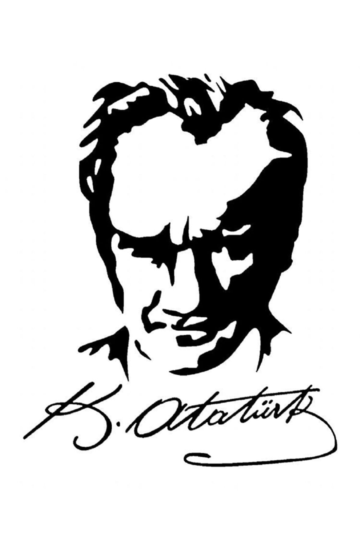 Kemal Atatürk Silueti Ve İmzası Sticker (Oto-Motor-Laptop-Duvar-Dekor) 20 x 15 cm