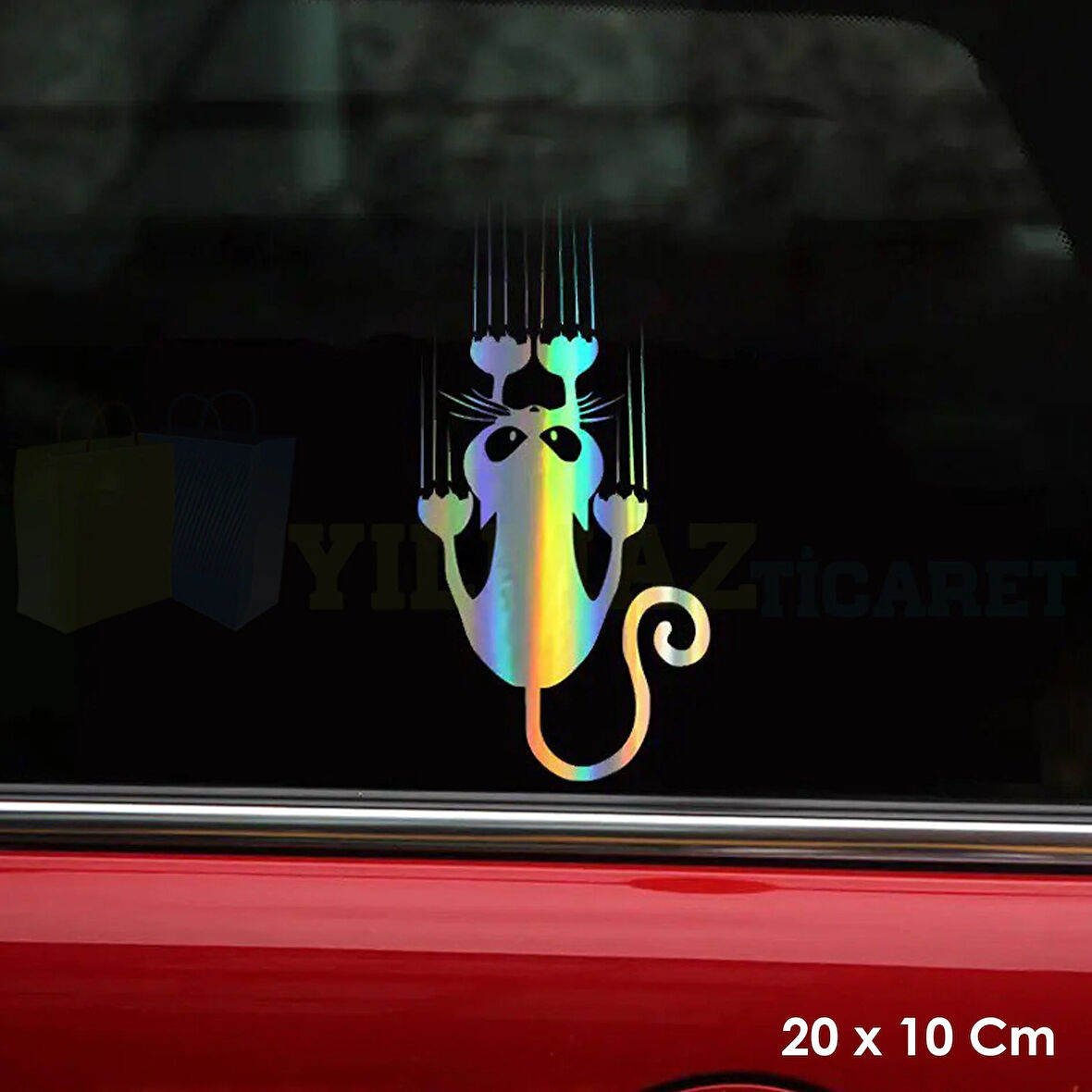 Tırmalayan Kedi Hologram Oto Sticker 20 x 10 cm
