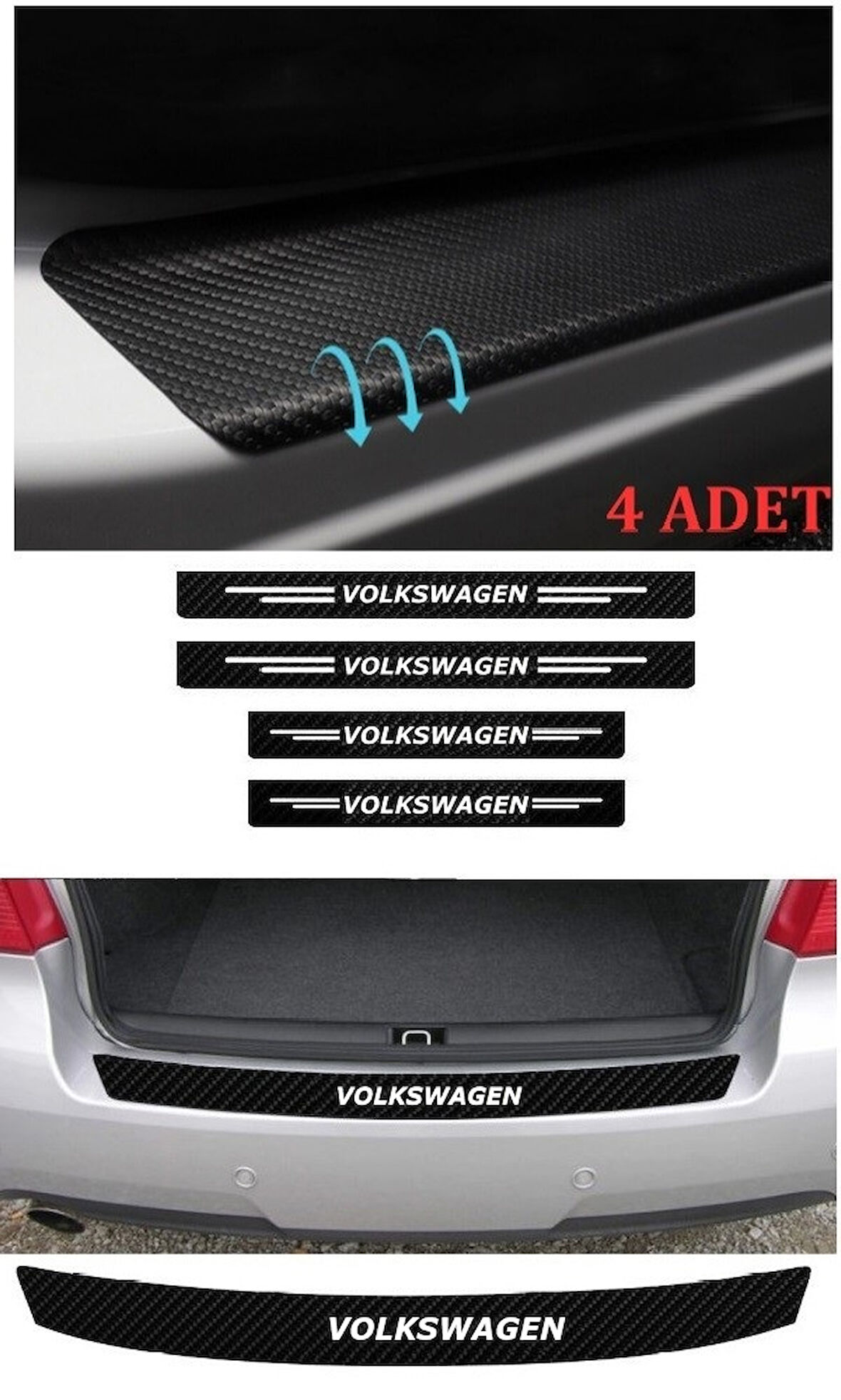 Volkswagen Beetle İçin Uyumlu Aksesuar Oto Bagaj Ve Kapı Eşiği Sticker Seti Karbon