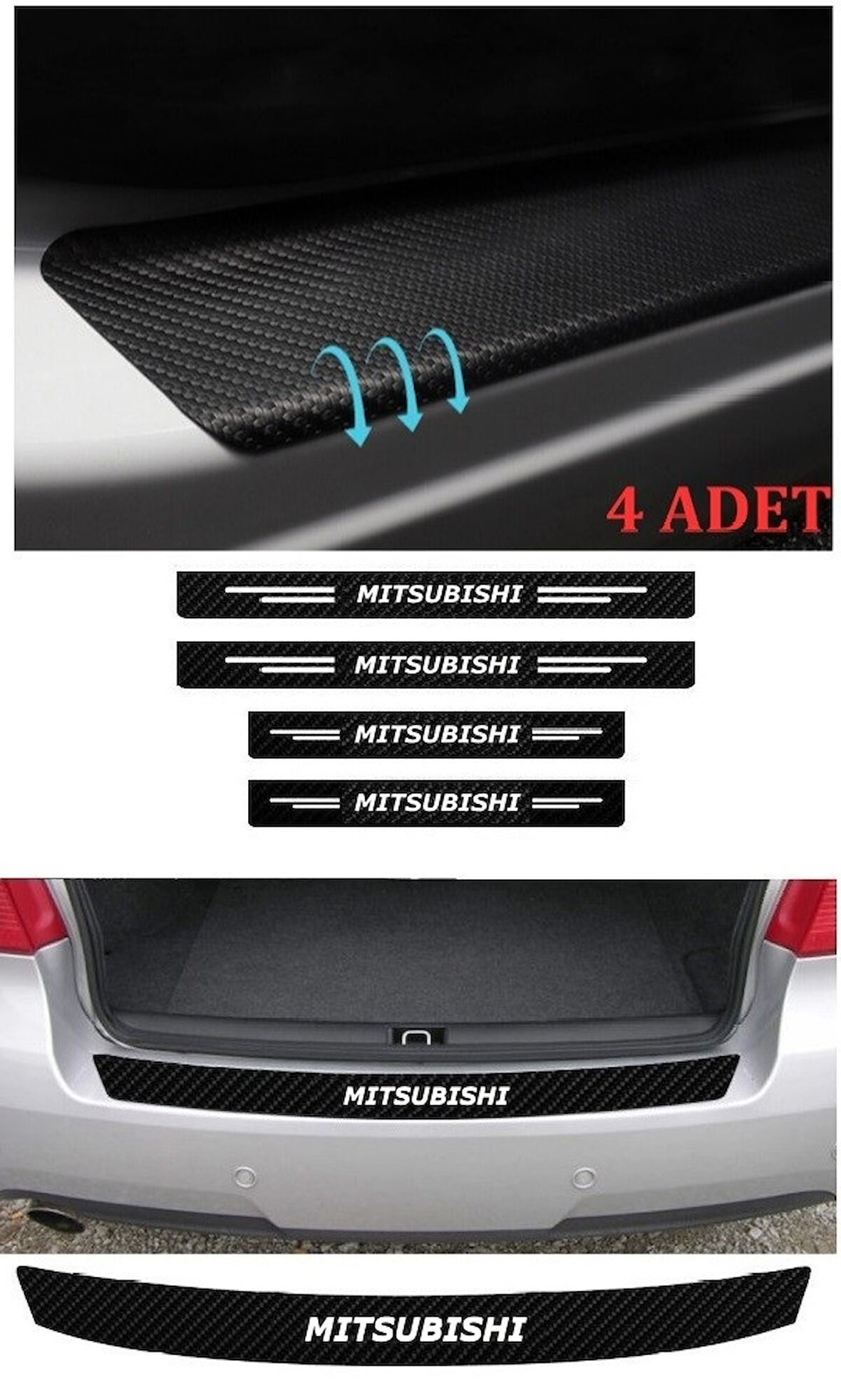 Mitsubishi Outlander İçin Uyumlu Aksesuar Oto Bagaj Ve Kapı Eşiği Sticker Seti Karbon