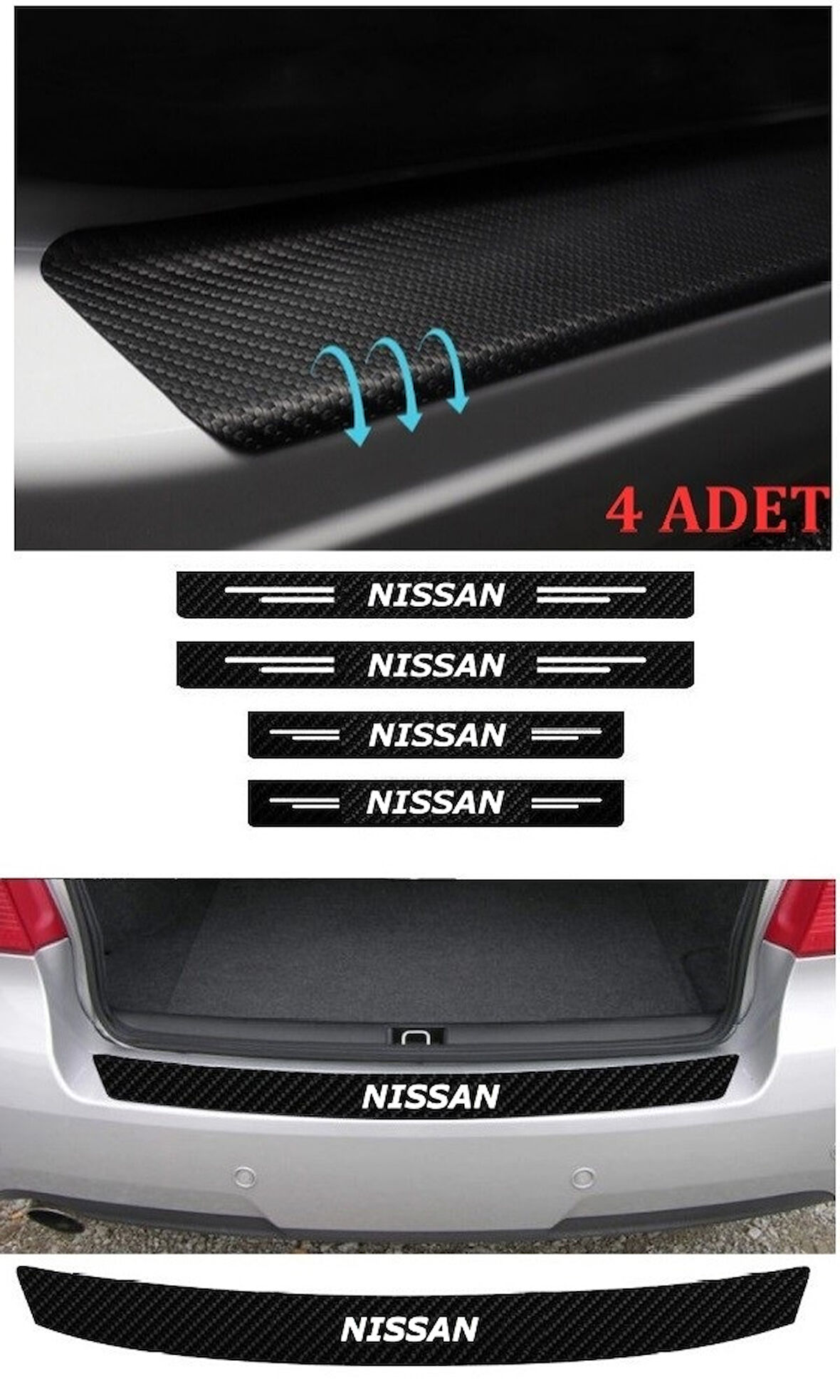 Nissan Navara İçin Uyumlu Aksesuar Oto Bagaj Ve Kapı Eşiği Sticker Seti Karbon